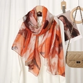 Fashionable long scarf with abstract oil painting print in vibrant orange and brown tones - VS869-4# Orange Print