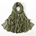 Macro shot of olive green modal scarf fabric showing soft texture and fine hemmed edges - 190*85cm / Army Green