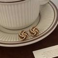 Boucles d'oreilles vintage françaises en émail café avec spirale dorée élégante - Style Spirale Torsadée Marron (A-303)