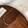 Détail du collier à maillons trombone dorés avec fermoir mousqueton et extension - Doré