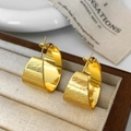 Detailed macro view of gold-plated brushed texture earrings on a jewelry tray - Gold Color Brushed Stud Earring