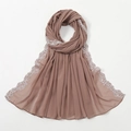 Mokkabrauner Schal aus Chiffon mit feiner weißer Blumen-Spitzenkante für Damen - 8# Khaki