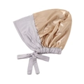 Detail of satin sleeping cap showing champagne gold silk texture and adjustable grey tie - One Size / Light Gray