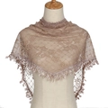 Floral lace crochet triangle scarf with fringes in light brown for women and girls - 140cmx50cm / Khaki