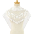 Elegant white floral lace triangular shawl with scalloped edges for wedding accessories - White