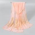 Pink chiffon scarf featuring metallic gold peacock feather prints hanging on silver bar - 165*50cm / 4# Pale Pink