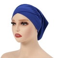 Detailed view of the dark blue ribbed knit fabric and cross-front design of the turban - One Size / 14#Royal Blue