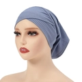 Detail of cross-front design on blue ribbed cotton hijab undercap for women - One Size / 13#Denim Blue
