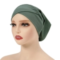 Detail of dark green ribbed knit turban hat featuring a stylish cross-knot front design - One Size / 12#Deep Mint Green
