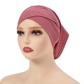 Dusty pink modal inner hijab cap with V-shape cross design and ribbed knit texture - One Size / 10#Dusty Rose