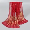 Elegant red chiffon scarf with golden peacock embroidery for women's travel accessories - 165*50cm / 11# Wine Red