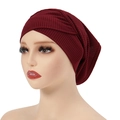 Cross-front ribbed cotton inner hijab cap in deep burgundy wine red for women - One Size / 8#Wine Red