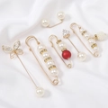 Ensemble de broches élégantes en perles et strass, épingles de sûreté anti-exposition taille. - BZ405 / Pack de 6 Pièces