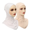 Crossed mercerized cotton hijab underscarves set in white and beige skin tone - One Size / White + Beige