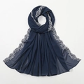 Foulard en mousseline bleu marine pour femme avec broderie florale en dentelle blanche - Bleu Marine