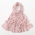 Pink solid color chiffon long hijab scarf with premium hemmed edges for women - Pink (17#)