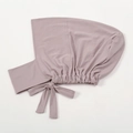 Detail of dusty pink elastic modal hijab undercap with adjustable ties and pleated back - 14# Light Dusty Purple