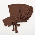 Detail of coffee brown elastic milk silk head wrap with wide straps for secure fit - 9# Mid Coffee