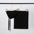 Set hijab in chiffon nero con sottovelo coordinato da annodare e velo rettangolare leggero - Nero