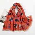 Polyester long scarf with cartoon cat patterns and fringe trim for autumn winter - Orange