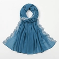 Pfauenblauer Chiffon-Hidschab-Schal mit elegantem Blumen-Spitzenbesatz an den Rändern - 11# Pfauenblau