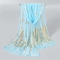 Écharpe bleu clair translucide avec un élégant imprimé de plumes de paon dorées - 165*50cm / 15# Bleu Menthe