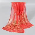 Écharpe rouge élégante pour femme avec imprimés plumes de paon dorées et tissu léger - 165*50cm / 10# Rouge Vif