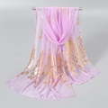 Violet lightweight scarf with elegant golden peacock feather print and draped texture - 165*50cm / Light Purple