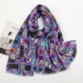Écharpe en coton lin violet avec des imprimés chats mignons et bords effilochés doux - XB935-04