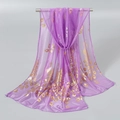 Elegant purple lightweight scarf with metallic golden peacock feather prints for women - 165*50cm / 13# Purple
