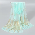 Elegant mint green chiffon scarf with gold foil peacock feather and floral print - 165*50cm / 14# Mint Green