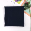 Detailed view of dark blue soft fabric square scarf on white background with green leaf - Navy Blue