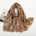 Écharpe marron en coton et lin avec illustrations de chiens et bordures à franges - XB939-02
