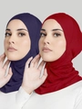 Crossed mercerized cotton hijabs in burgundy and navy blue colors, two-piece pack - One Size / Navy Blue + Wine Red