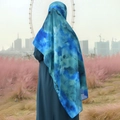 Ethnic blue ink print chiffon hijab for women with elegant drape and floral pattern - 180cm / Blue Ink Style Print (YW363)
