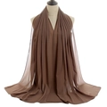 Detail of dark brown breathable chiffon scarf with premium hemmed edges and drape - Mocha (65#)