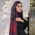 Ethnic style chiffon headscarf with dark red and purple marble print for women - 180cm / Dark Red Purple Marble Print (YW362)