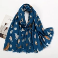 Écharpe bleu marine aspect lin avec motifs de chiens de dessin animé et fines franges - XB939-03