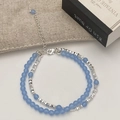 Bracelet double couche minimaliste avec pierres naturelles bleu clair et perles argentées - Bracelet en pierre naturelle bleue et argent concassé