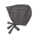 Close-up of charcoal modal turban cap featuring adjustable ties and elastic pleated edges - Dark Gray