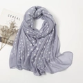 Chic mauve cotton linen long scarf with white polka dots and geometric patterns - 1# Gray Blue