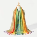Sciarpa sfumata arcobaleno con motivi etnici a piume e nappe colorate vivaci - Arcobaleno Luminoso Sfumatura Piuma (PY174-2#)