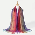 Sciarpa arcobaleno sfumata con motivi jacquard a rose e nappe colorate vivaci - Arcobaleno Rosa Jacquard (PY174-5#)