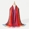 Scialle jacquard colorato a fiori con frange in tonalità rosso, viola e arancio - Rosso Viola Arancio Floreale Jacquard (PY174-6#)