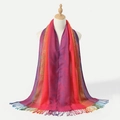 Scialle etnico da donna con sfumatura viola-arancione e nappe colorate decorative - Viola Arancio Rosa Sfumatura Jacquard (PY174-7#)