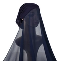 Detailed texture of dark blue chiffon veil and knit inner cap set for Muslim women - 180x70cm / Navy Blue