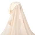 Elegant cream white pearl chiffon hijab with integrated elastic inner cap for women - 180x70cm / Beige