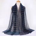 Dark blue sequin lace scarf with metallic glitter and vertical pleated texture fabric - 20#Peacock Blue