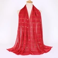 Red long scarf with gold sequin rows on lightweight textured fabric for women - 17#Red