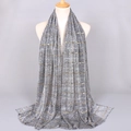 Silver grey lace scarf with golden sequins and glitter stripes for women - 6#Medium Grey